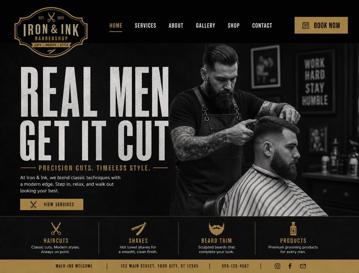 Iron & Ink website concept — Barbershop