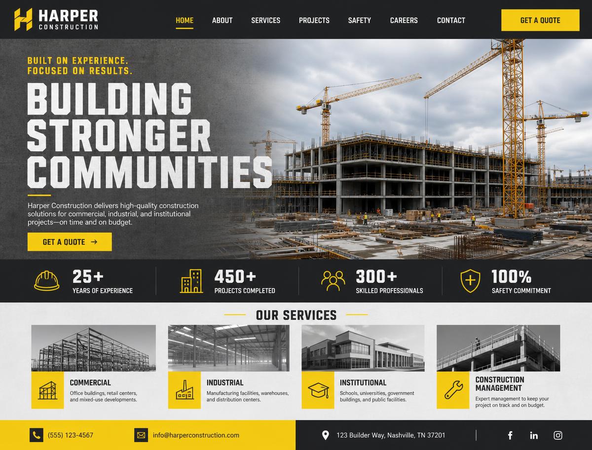 Harper Construction website concept — Construction