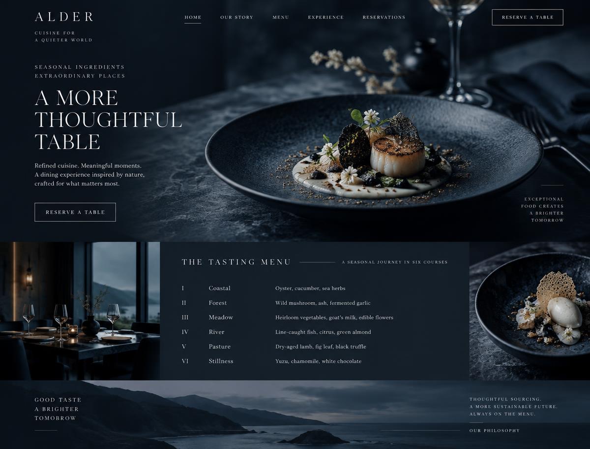Nettsted for restaurant designet av Maybound